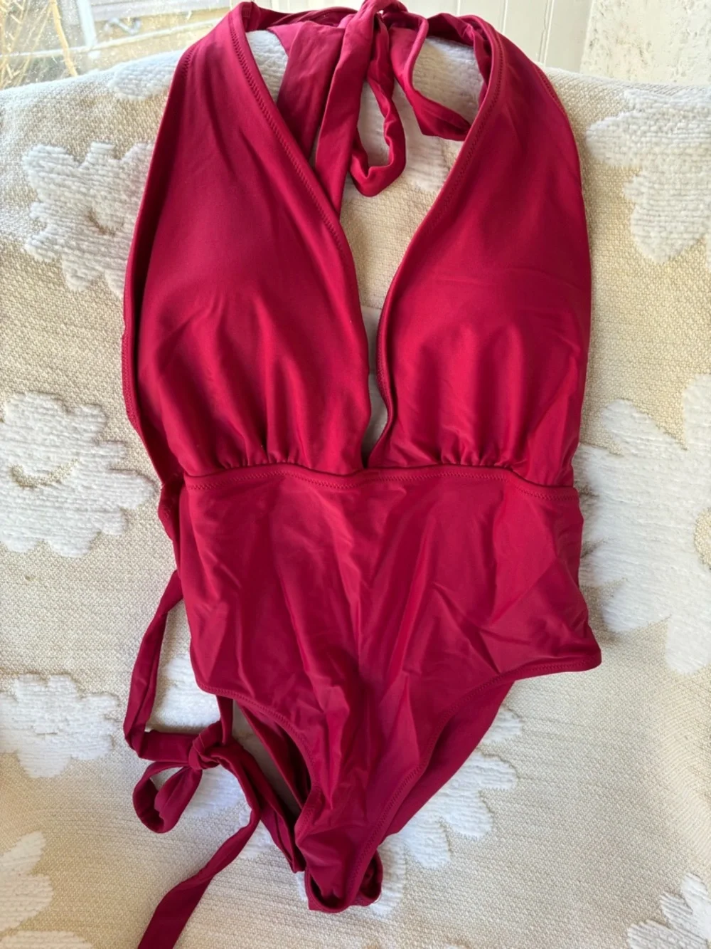 Deep Raspberry Halter One-Piece Swimsuit - Picture 1 of 7